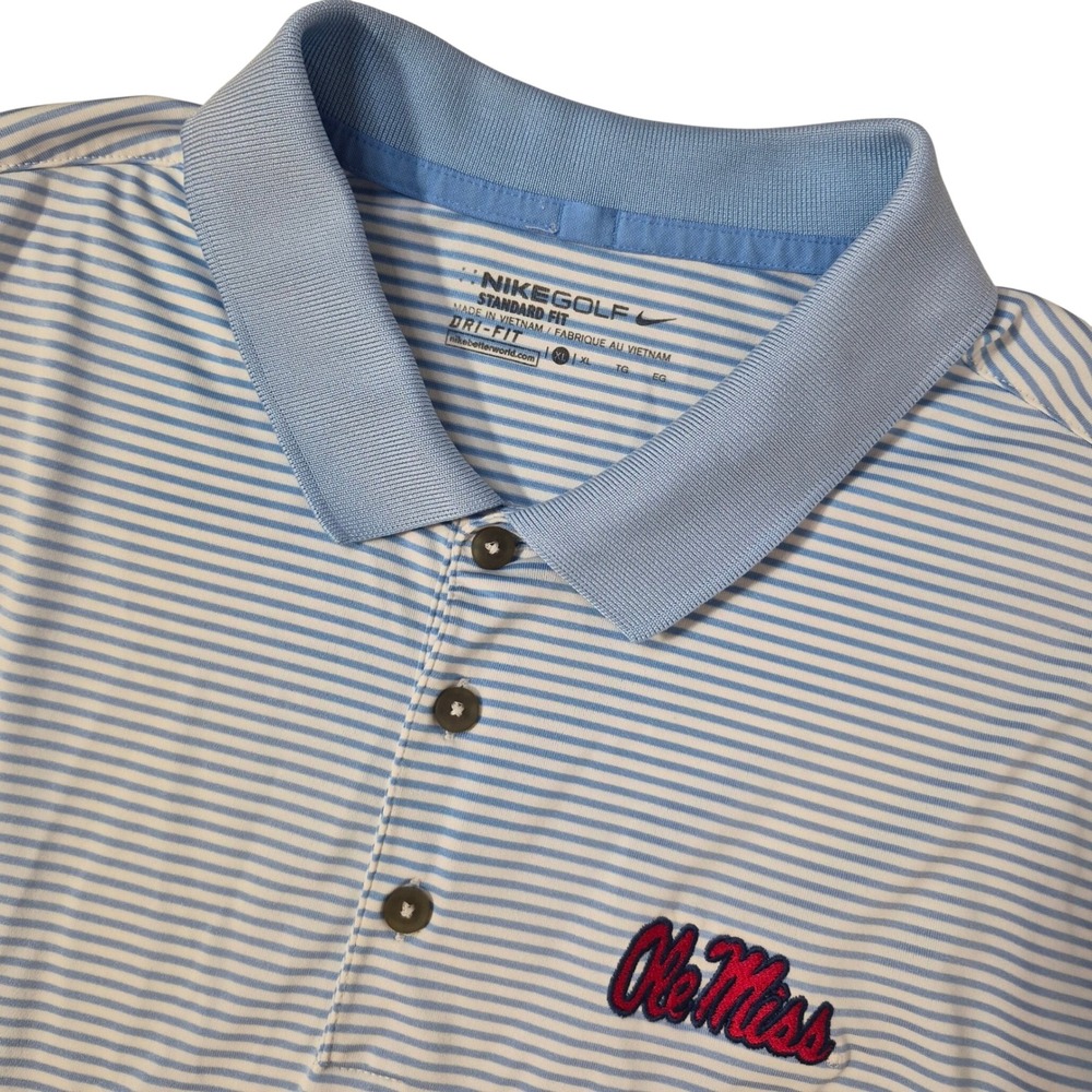 Ole Miss Rebels Nike Golf Mens XL Standard Dri-FIT Blue Striped Polo Shirt